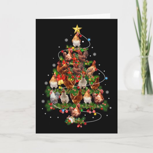 Kip Kerstboom Lichtjes Kerstman Hoed Kerst Kip Kaart (Voorkant)
