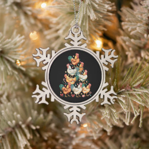 Kip Kerstboom Lichtjes Kerstmis Vakantie Seizoen Tin Sneeuwvlok Ornament