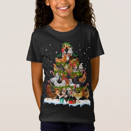 Kip Kerstboom Lights Grappig Xmas Deco Chic T-shirt (Voorkant)