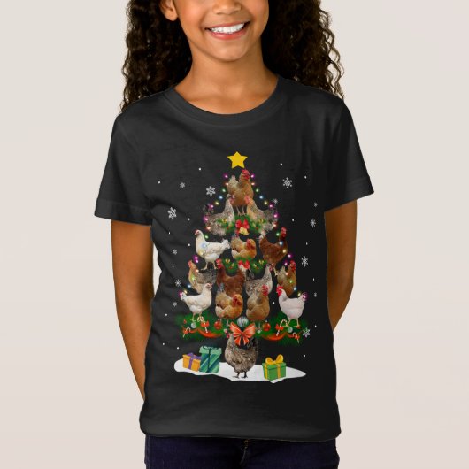 Kip Kerstboom Lights Grappige Xmas Kip L T-shirt (Voorkant)