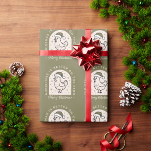 Kip Kerstdag boerderij huisje groen Cadeaupapier