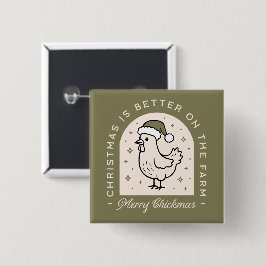 Kip Kerstdag boerderij huisje groen Vierkante Button 5,1 Cm