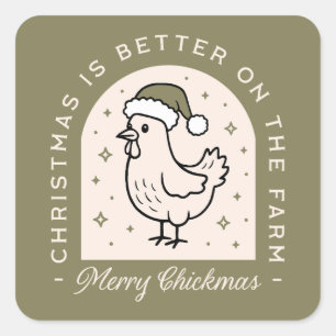 Kip Kerstdag boerderij huisje landelijk groen Vierkante Sticker