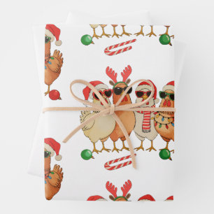 Kip Kerstmis Kerstman Hoed Boerderij Familie Xmas Inpakpapier Vel