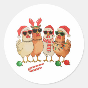 Kip Kerstmis Kerstman Hoed Boerderij Familie Xmas Ronde Sticker