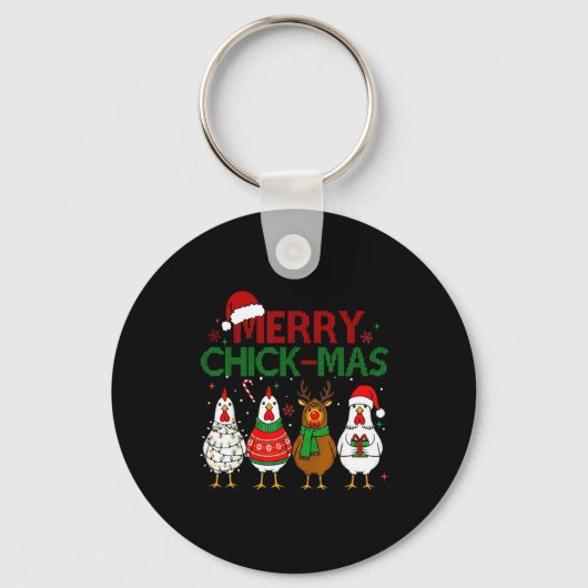 Kip Kerstmis Kerstman Hoed Prettig Chickmas Kerstm Sleutelhanger (Voorkant)