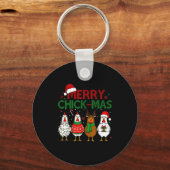 Kip Kerstmis Kerstman Hoed Prettig Chickmas Kerstm Sleutelhanger (Voorkant)