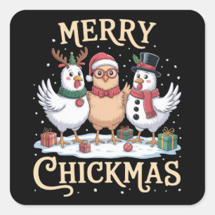 Kip Kerstmis Kerstman Hoed Prettig Kippmis Boerder Vierkante Sticker
