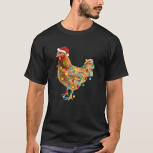 Kip Kerstmis Santa Hoed Lights Grappige Kip L T-shirt