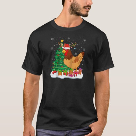 Kip Kerstverlichting Rendier Santa Hat Christus T-shirt (Voorkant)