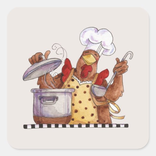 Kip koken vierkante sticker (Voorkant)