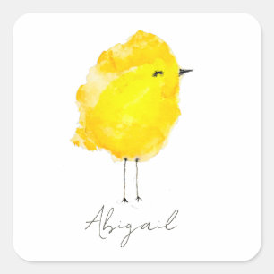 Kip kuiken kuikentje geel schattig aquarel vierkante sticker