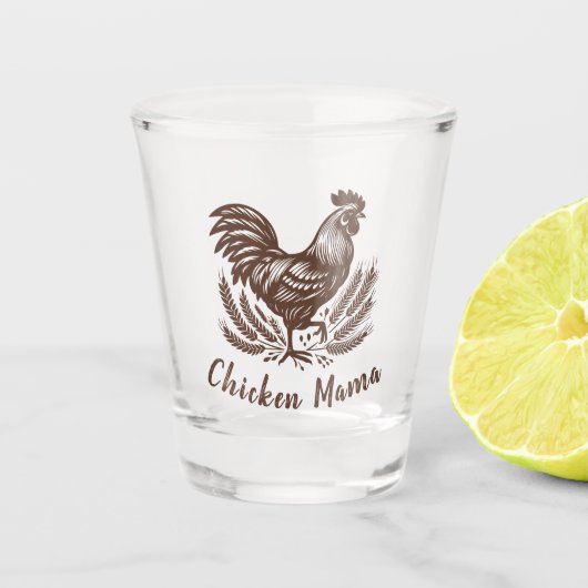 Kip Mama Pluimvee Eierboer Bruin Shot Glas (Voorkant)