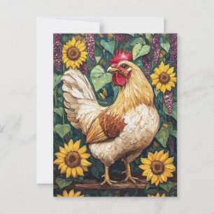 Kip met Bloemen Olie Schilderij Briefkaart