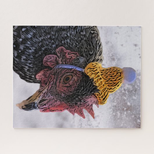 Kip met breiend pet legpuzzel (Horizontaal)