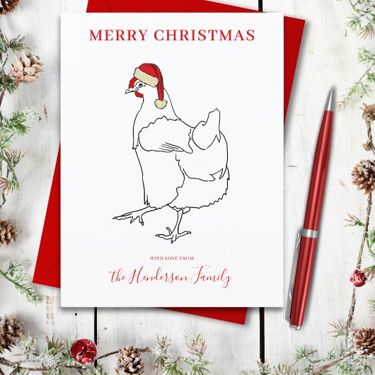 Kip met een kerstmuts gepersonaliseerd feestdagenkaart