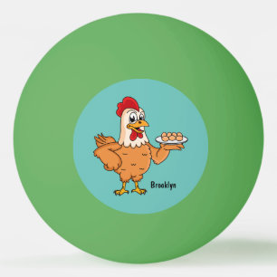 Kip met eieren op de cartoon van borden pingpongbal
