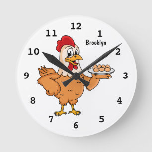 Kip met eieren op de cartoon van borden ronde klok