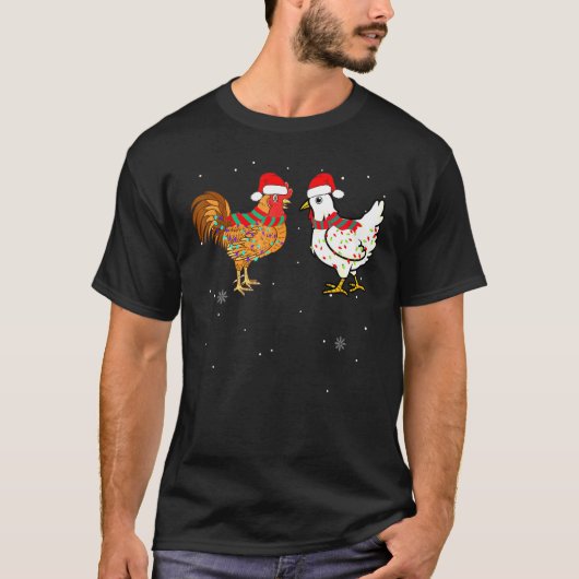 Kip met kerstrooster Lights Draag Santa Hat Lo T-shirt (Voorkant)