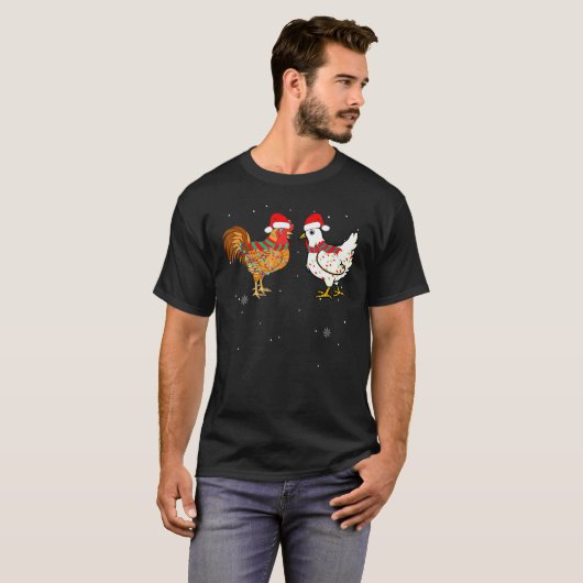 Kip met kerstrooster Lights Draag Santa Hat Lo T-shirt (Voorkant volledig)