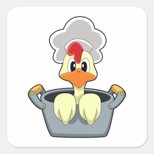 Kip met kookpot vierkante sticker (Voorkant)