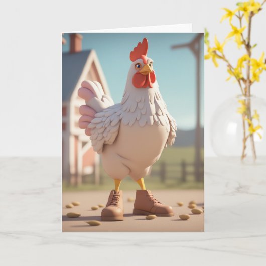 Kip met laarzen kaart (Gele Bloem)