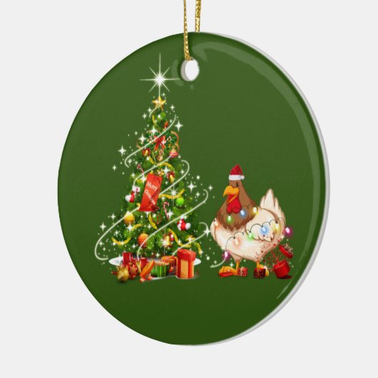 Kip met Pet LIGHTS Kerstmis Keramisch Ornament (Links)