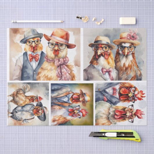 Kip: Modieuze Vogel in collage Decoupage Tissuepapier (Craft)