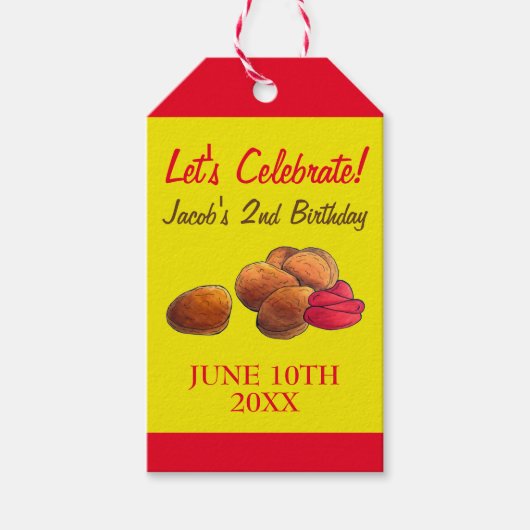 Kip Nuggets Ketchup Junk Food Verjaardagsfeest Cadeaulabel (Voorkant)