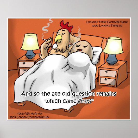 Kip of Ei kwam eerst? Grappige kunstposters Poster (Voorkant)