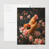 Kip omgeven door roze bloemen briefkaart (Voorkant / Achterkant)
