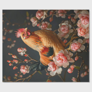 Kip omgeven door roze bloemen Decoupage Cadeaupapier