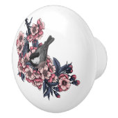 Kip op een bloeiende kersenbranche keramische knop (Rechts)