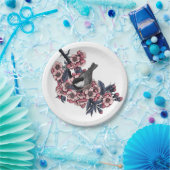 Kip op een bloeiende kersenbranche papieren bordje (Feest)