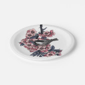 Kip op een bloeiende kersenbranche papieren bordje (Gekanteld)