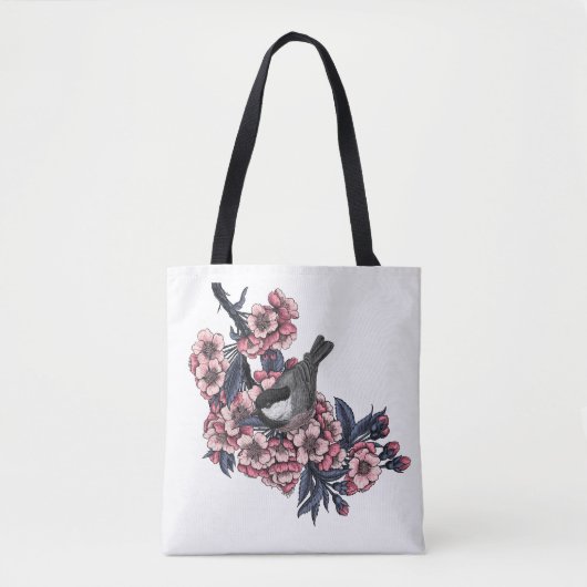 Kip op een bloeiende kersenbranche tote bag (Voorkant)