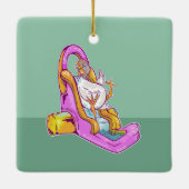 Kip op een waterglijbaan keramisch ornament (Achterkant)