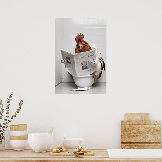 Kip op het toilet Een krant lezen Poster (Keuken)