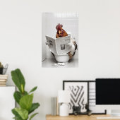Kip op het toilet Een krant lezen Poster (Thuiskantoor)
