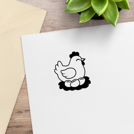Kip op Nest met Eieren 1x1 Rubberstempel