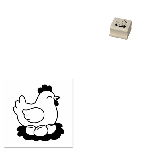 Kip op Nest met Eieren 1x1 Rubberstempel (Gestempeld)