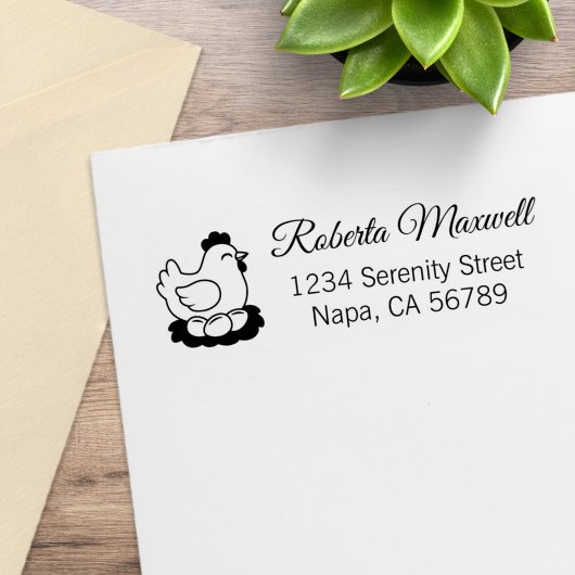 Kip op nest met eieren retouradres rubberstempel
