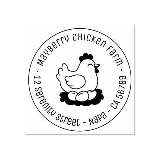 Kip op Nest met Eieren Ronde Adres Rubberstempel (Afrduk)