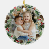 Kip op Pine Sprig kerstfoto Wreate Keramisch Ornament (Achterkant)