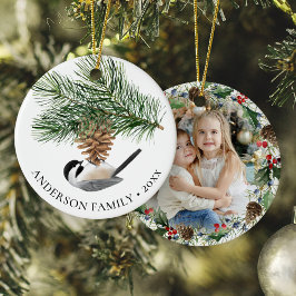 Kip op Pine Sprig kerstfoto Wreate Keramisch Ornament