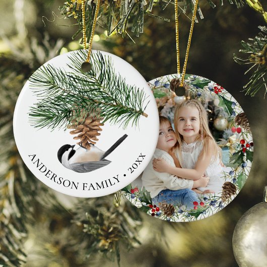 Kip op Pine Sprig kerstfoto Wreate Keramisch Ornament
