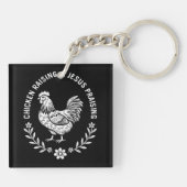 Kip opvoeden & Jezus prijzen Sleutelhanger (Achterkant)