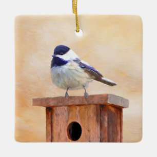 Kip over vogelschilderende oorspronkelijke vogelku keramisch ornament