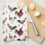 Kip Patroon Keuken Handdoeken<br><div class="desc">Whimsical en rustieke keukenhanddoek met waterverf afbeelding van kippen en een kuiken.</div>