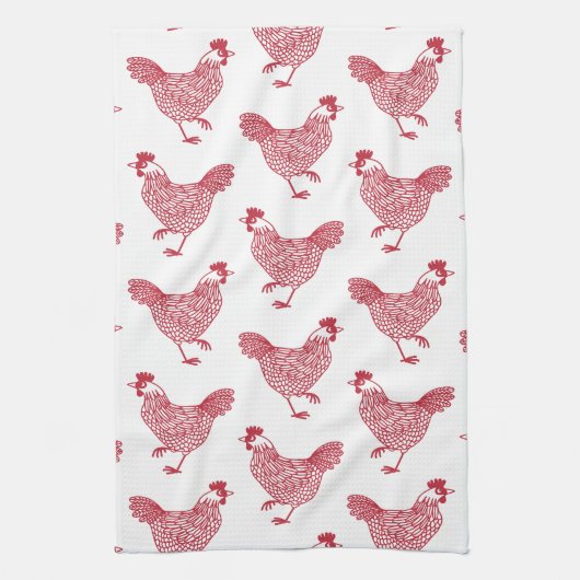 Kip Patroon Rood en Wit Theedoek (Verticaal)